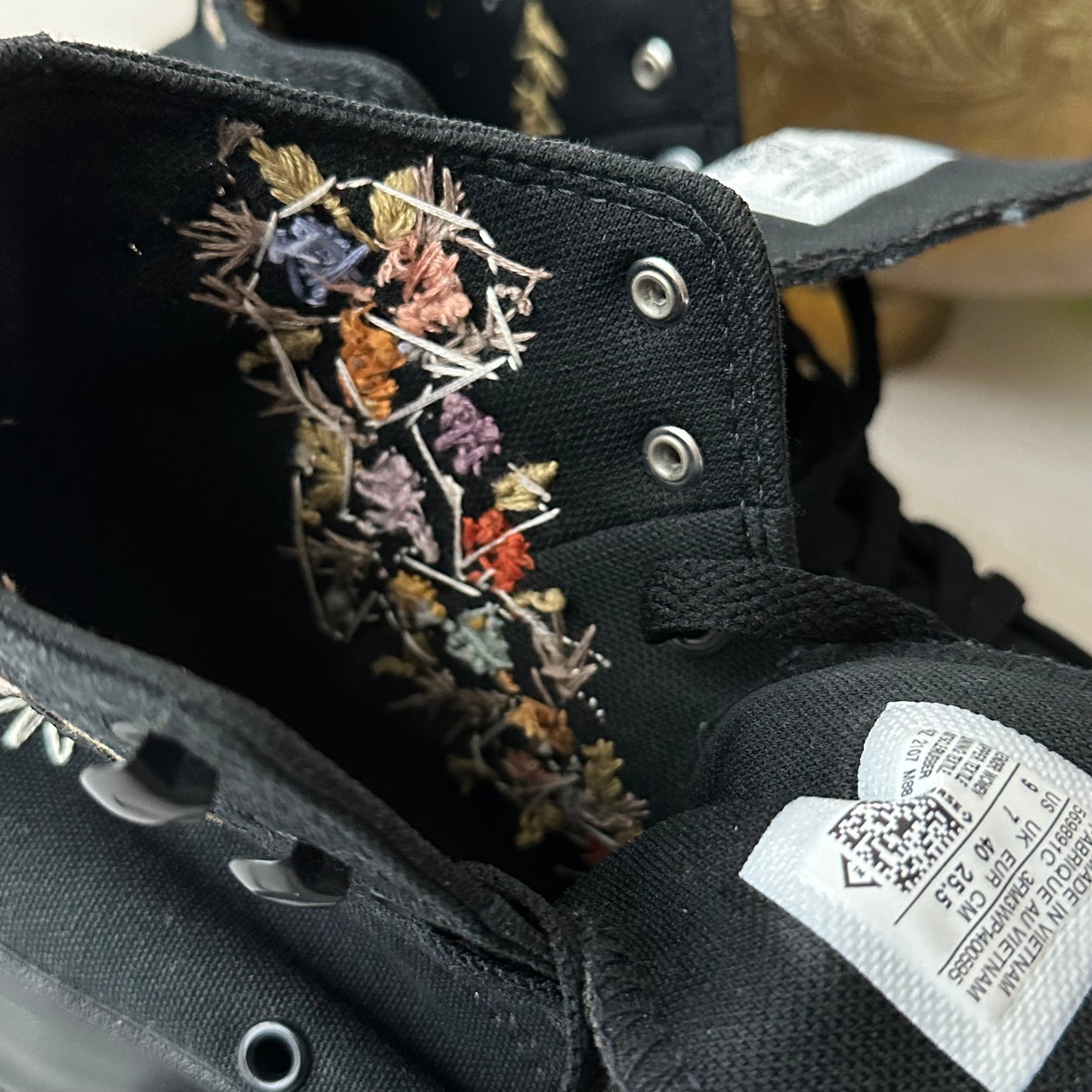 Hand Embroidered Converse High Top Luggs - Roses & Mushrooms - women’s size 9