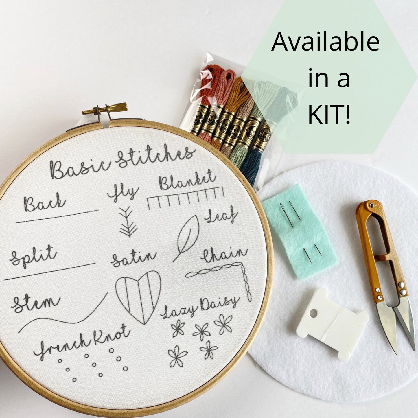 Beginner Stitch Sampler Embroidery PDF Pattern - Digital Download