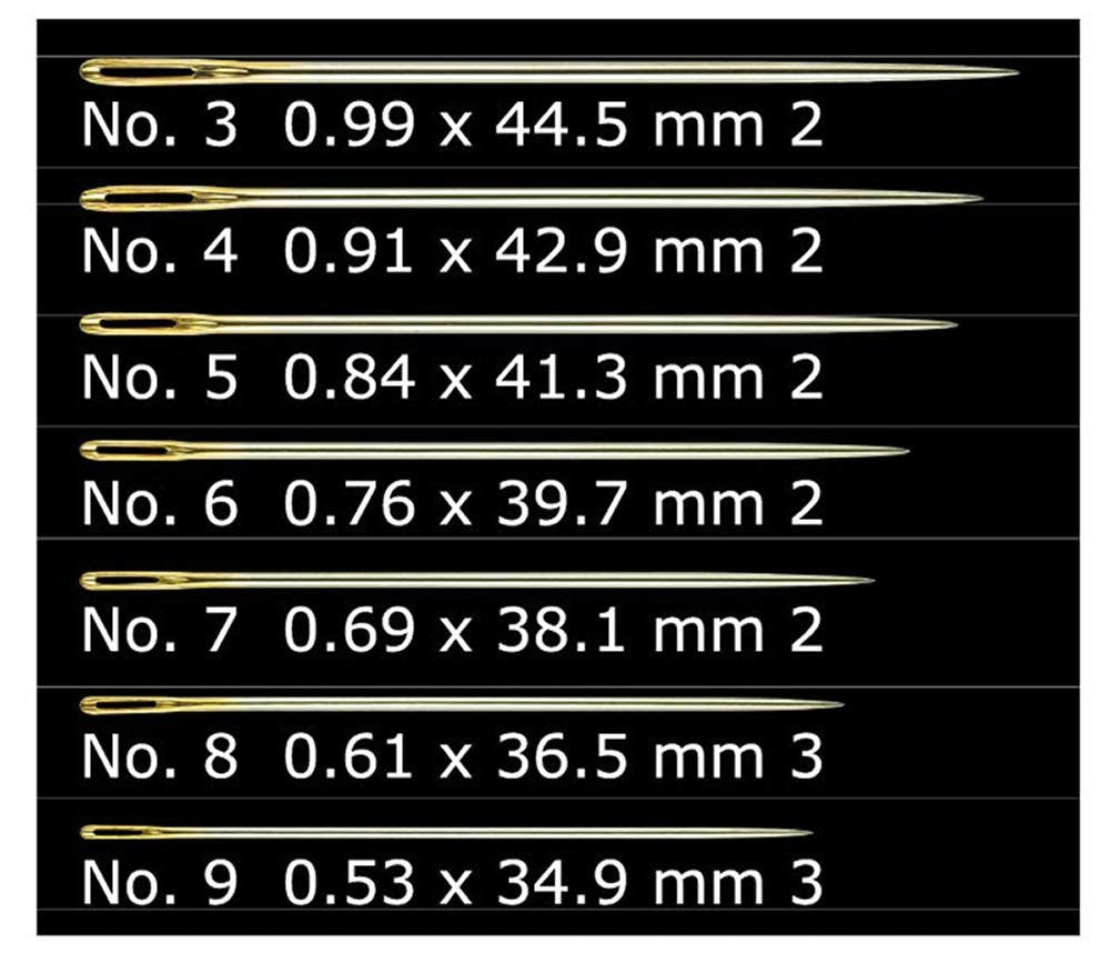 Clover Gold Eye Embroidery Needles sizes 3-9