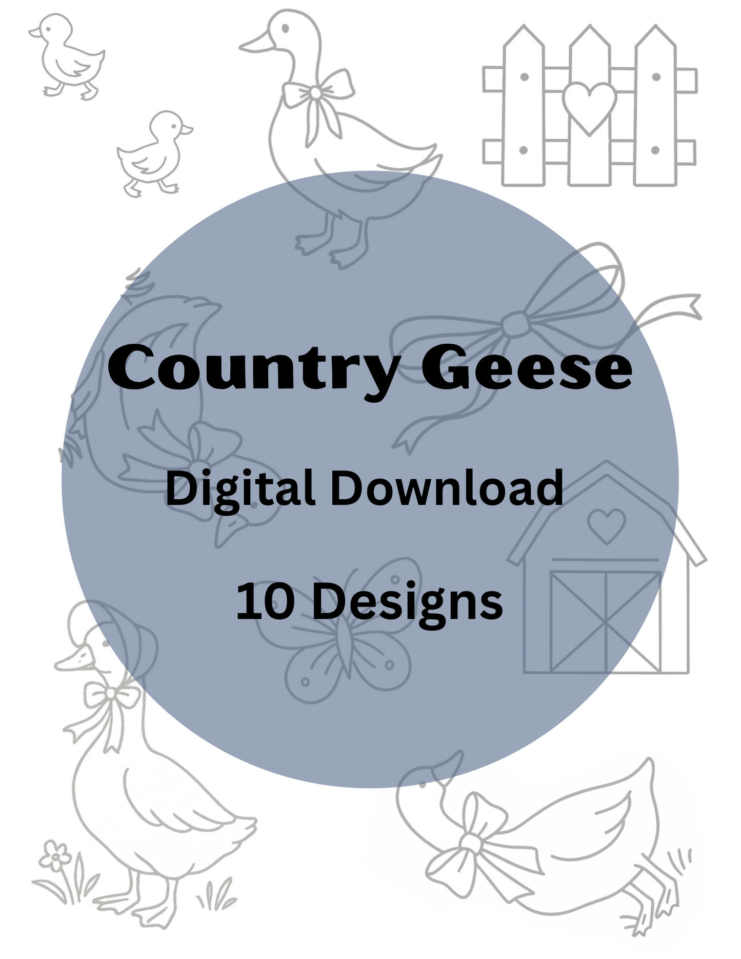 Country Geese Embroidery Patterns - Pattern Sheet - Digital Download