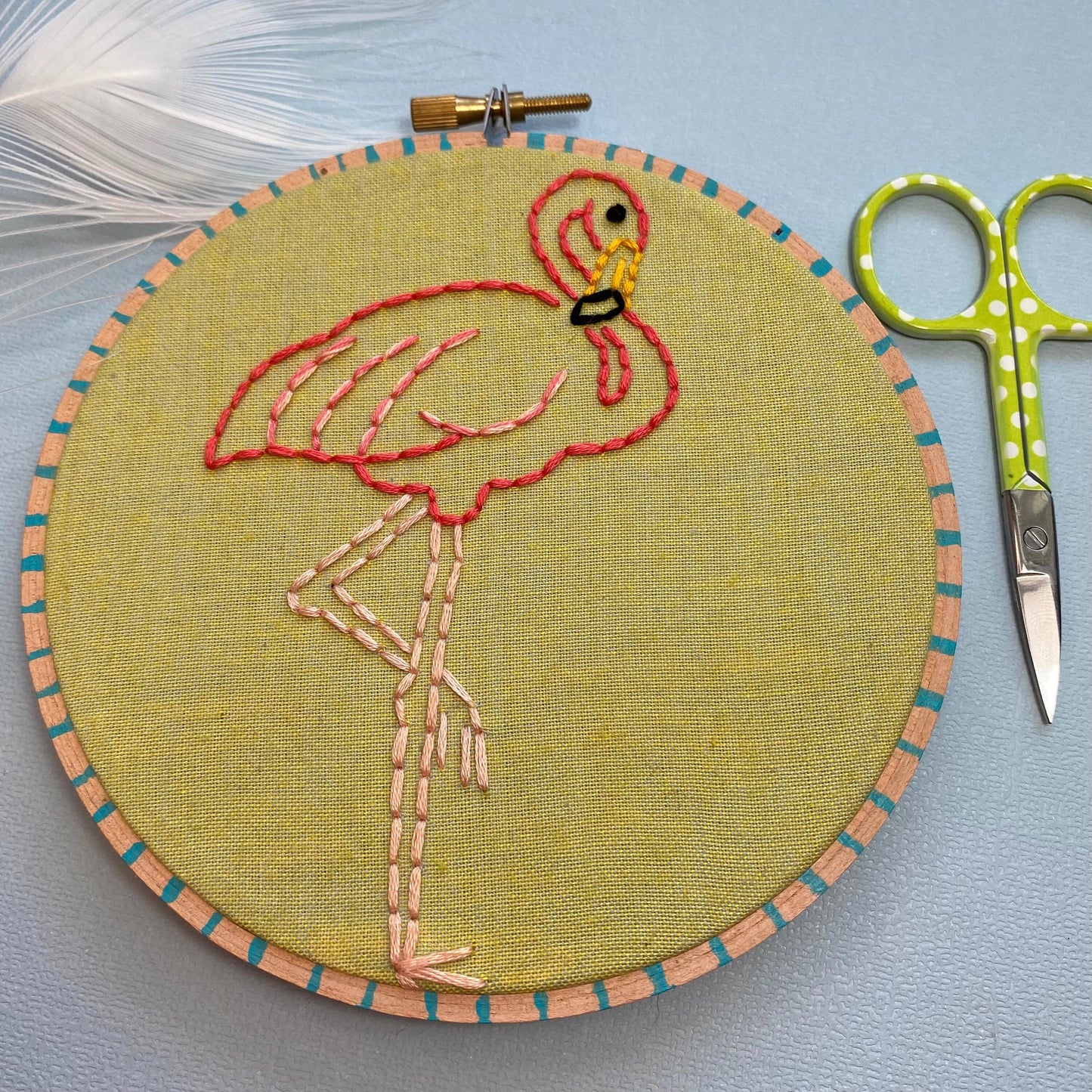 Hot Pink Flamingo Hand Embroidery Painted Hoop