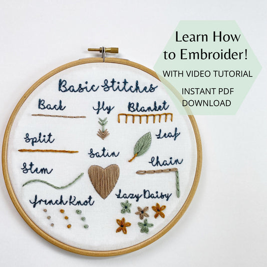 Beginner Stitch Sampler Embroidery PDF Pattern - Digital Download