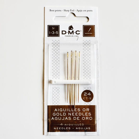 DMC 24K Gold Plated Embroidery Needles 4-pack, sizes 1-3-5